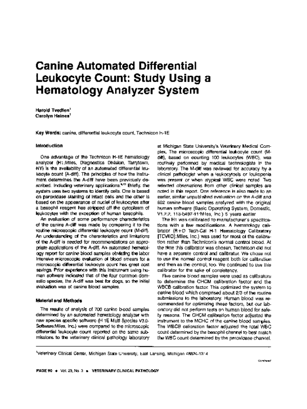 (PDF) Canine Automated Differential Leukocyte Count Study Using a