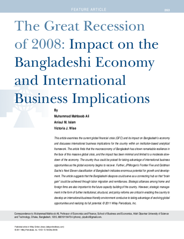 (PDF) The Great Recession of 2008: Impact on the Bangladeshi economy ...
