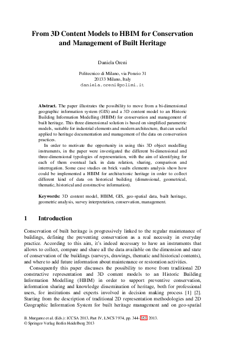 (PDF) From 3D Content Models to HBIM for Conservation and Management of ...