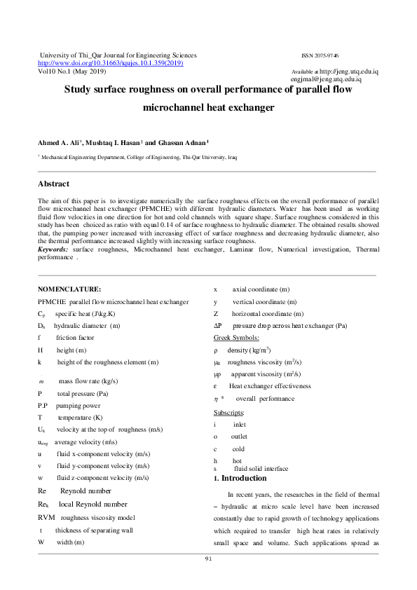 (PDF) Study surface roughness on overall performance of parallel flow ...