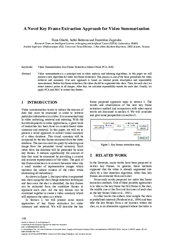 (PDF) A Novel Key Frame Extraction Approach for Video Summarization
