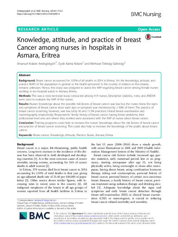 (PDF) Knowledge, attitude and practice of breast cancer examination ...