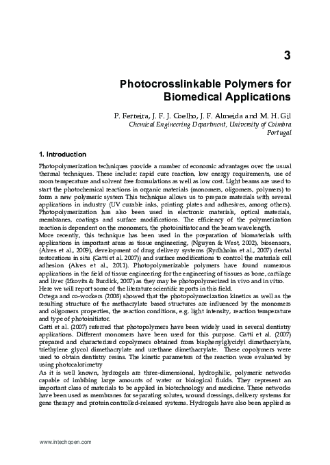 (PDF) Photocrosslinkable Polymers for Biomedical Applications