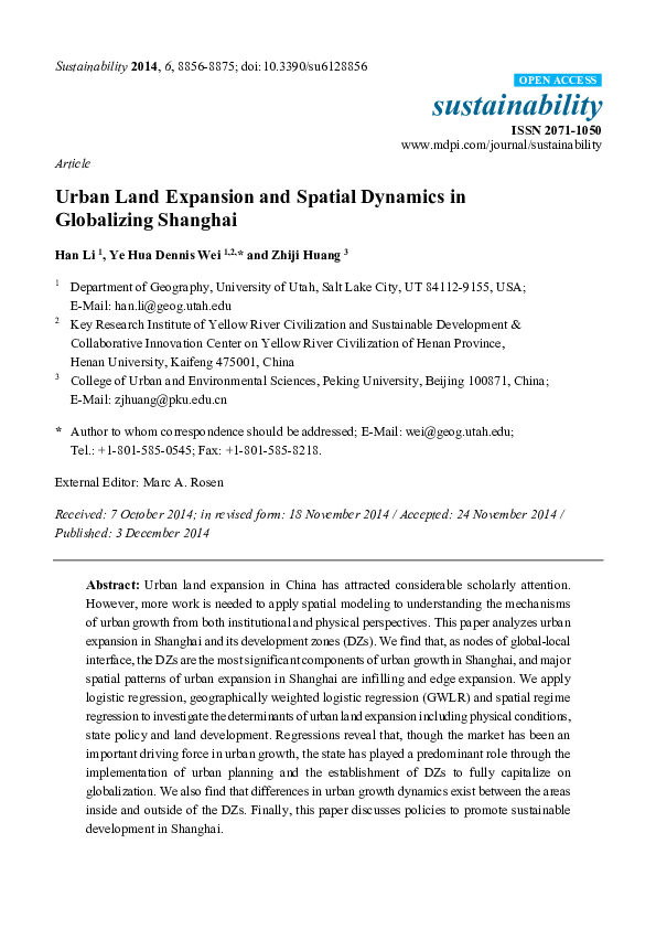 (PDF) Urban Land Expansion and Spatial Dynamics in Globalizing Shanghai