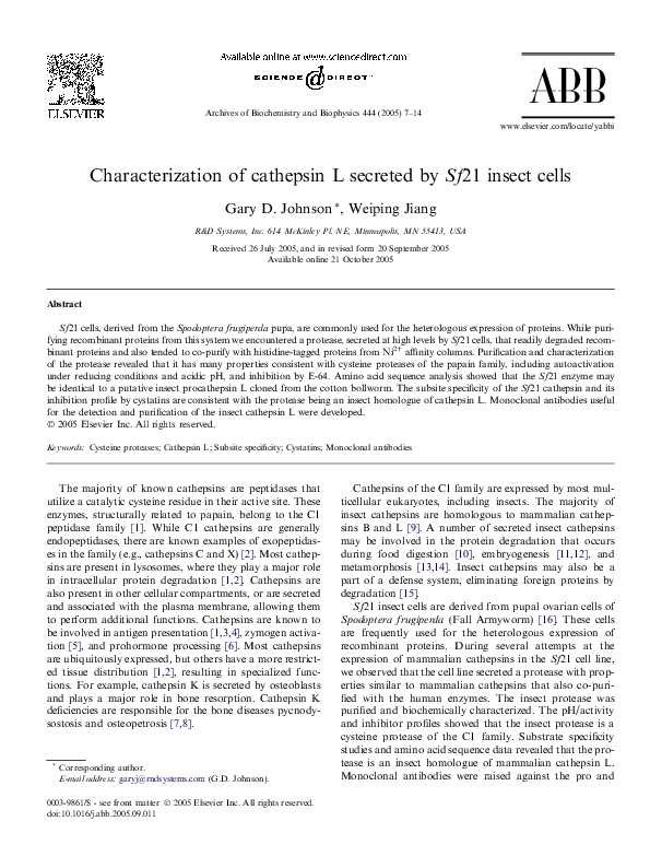 (PDF) Characterization of cathepsin L secreted by Sf21 insect cells