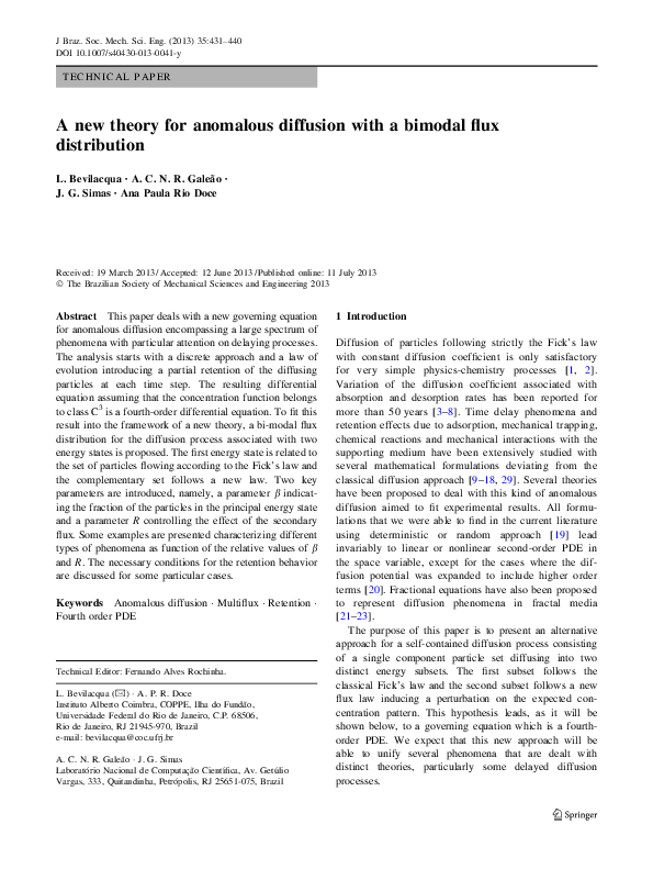 (PDF) A new theory for anomalous diffusion with a bimodal flux distribution