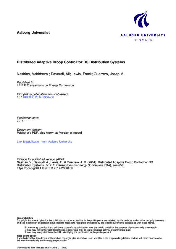 (PDF) Distributed Adaptive Droop Control for DC Distribution Systems