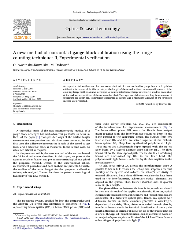 (PDF) A new method of noncontact gauge block calibration using the ...