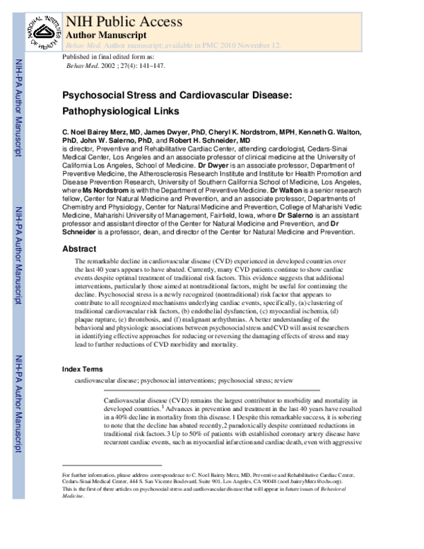 (PDF) Psychosocial Stress and Cardiovascular Disease Part 3: Clinical ...