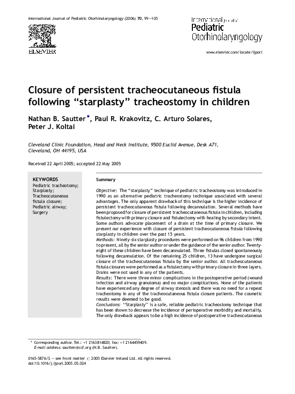 (PDF) Closure of persistent tracheocutaneous fistula following ...