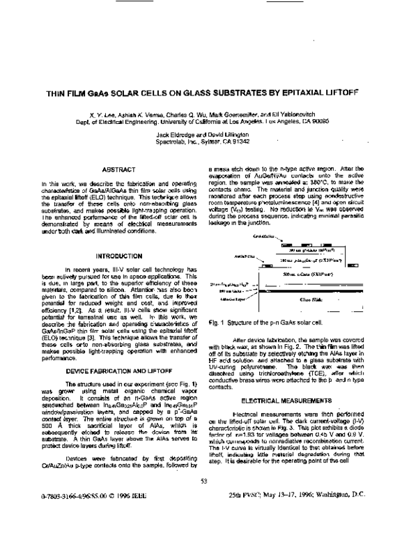 (PDF) Thin film GaAs solar cells on glass substrates by epitaxial liftoff
