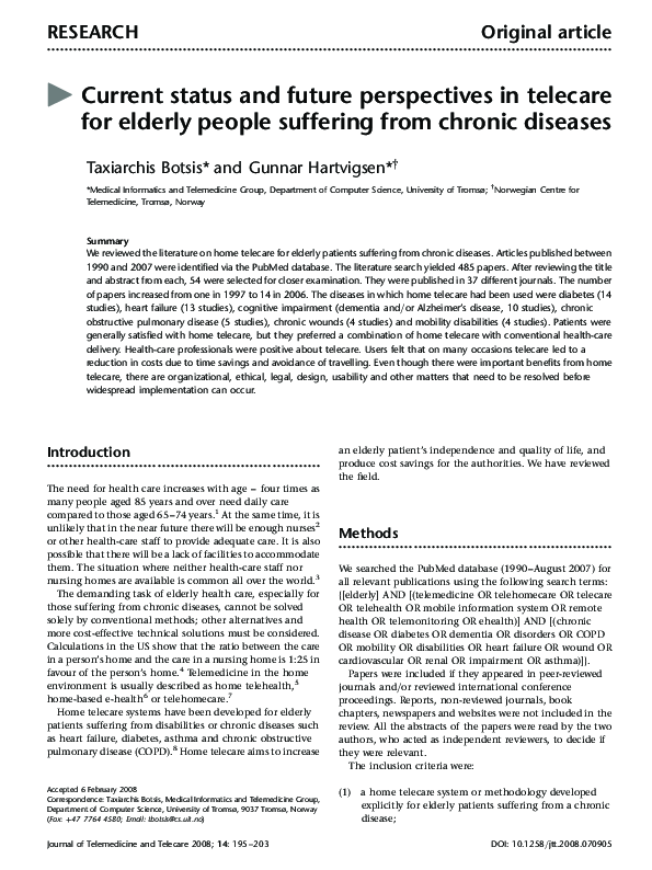 (PDF) Q Current status and future perspectives in telecare for elderly ...