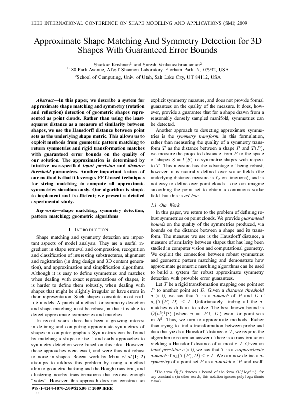 (PDF) Approximate shape matching and symmetry detection for 3D shapes ...