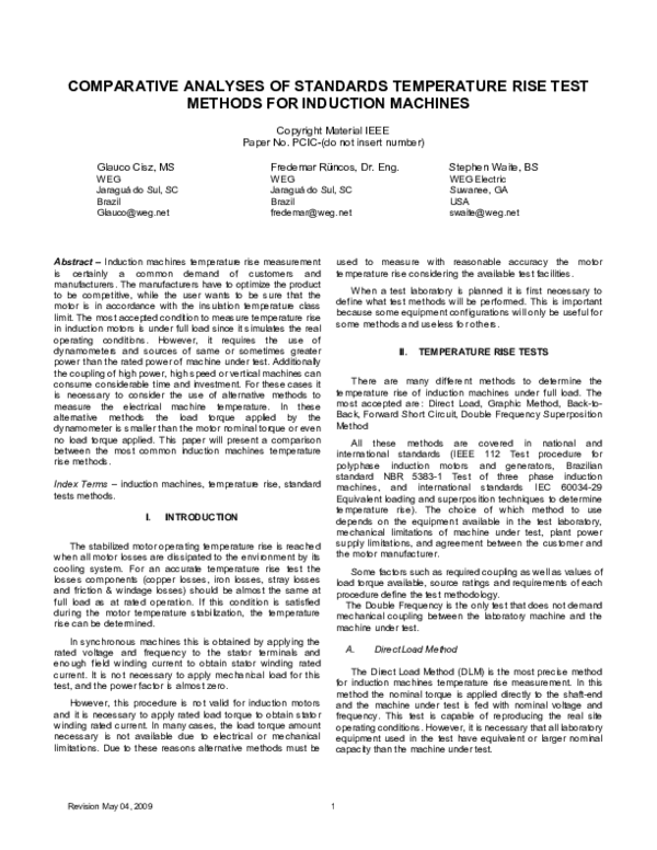 (PDF) Comparative analyses of standards temperature rise test methods ...