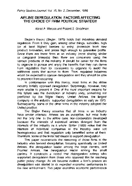 (PDF) Airline Deregulation Factors Affecting the Choice of Firm ...