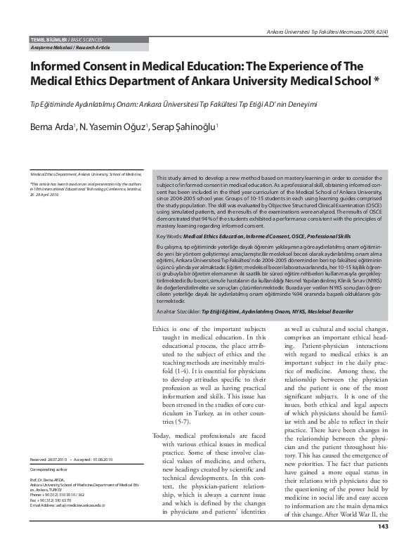 (PDF) Informed Consent in Medical Education: The Experience of The ...