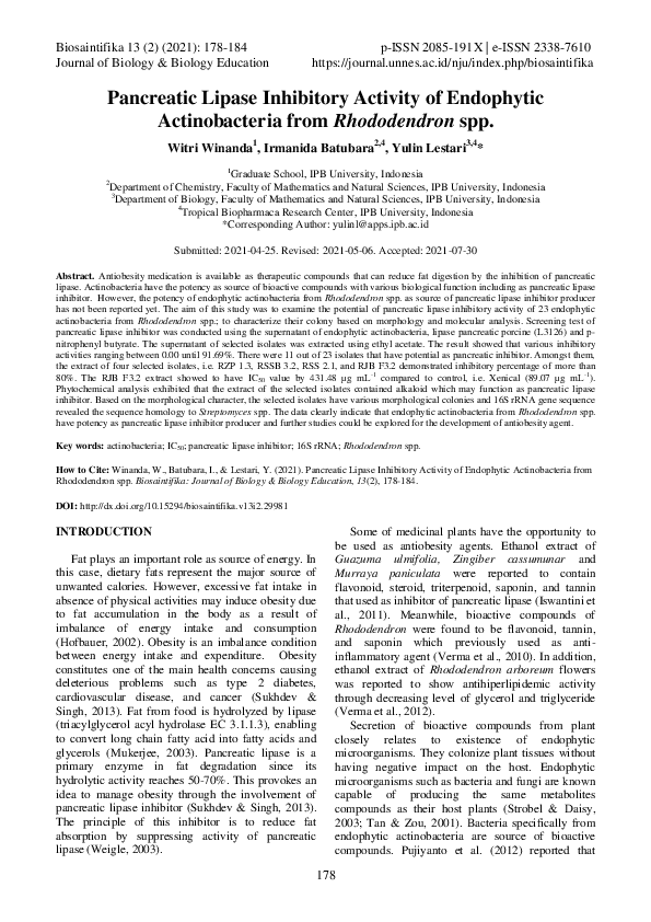 (PDF) Pancreatic Lipase Inhibitory Activity of Endophytic