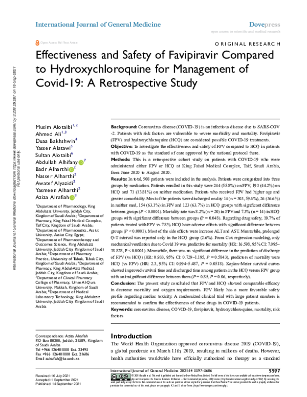 (PDF) Effectiveness and Safety of Favipiravir Compared to ...