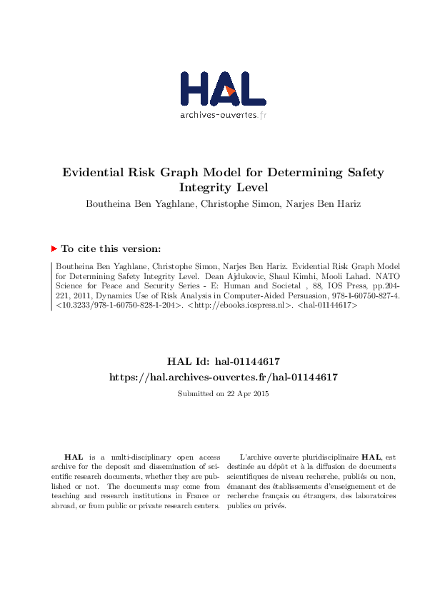 (PDF) Evidential Risk Graph Model for Determining Safety Integrity Level