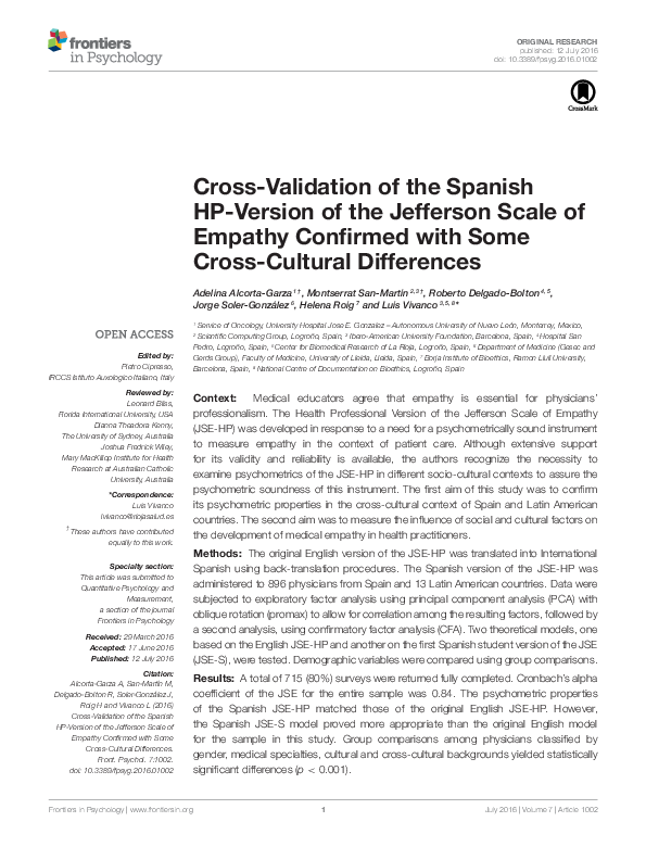 (PDF) Cross-Validation of the Spanish HP-Version of the Jefferson Scale ...