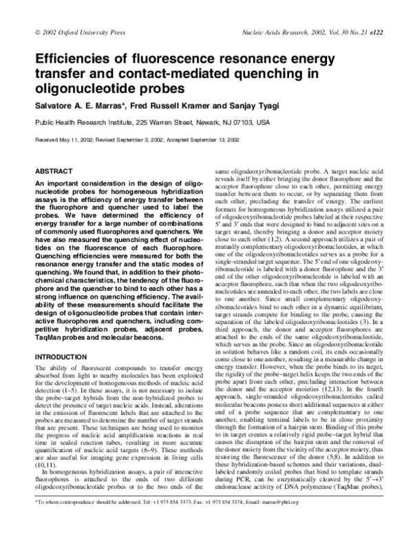 (PDF) Efficiencies of fluorescence resonance energy transfer and ...
