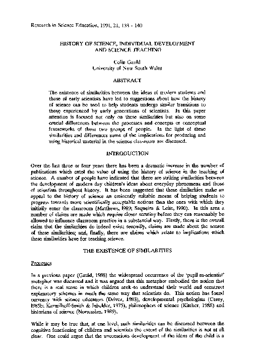 (PDF) History of science, individual development and science teaching
