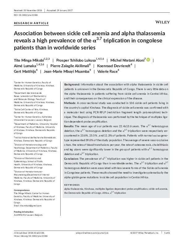 (PDF) Association between sickle cell anemia and alpha thalassemia ...