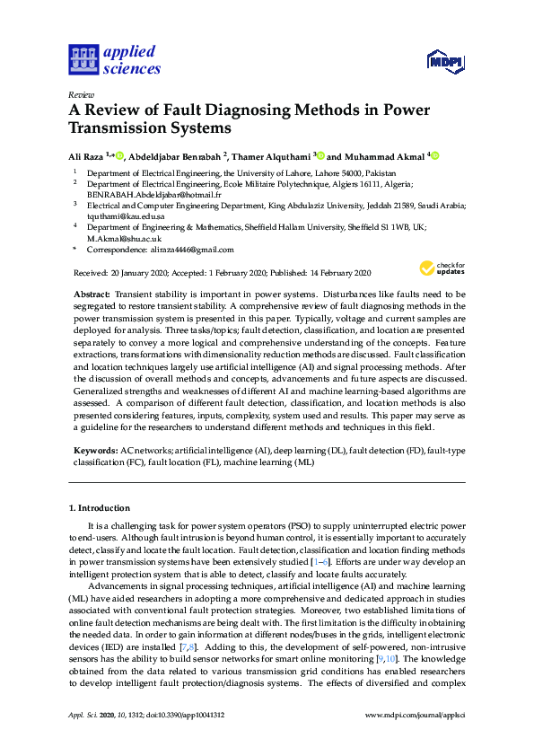(PDF) A Review of Fault Diagnosing Methods in Power Transmission Systems