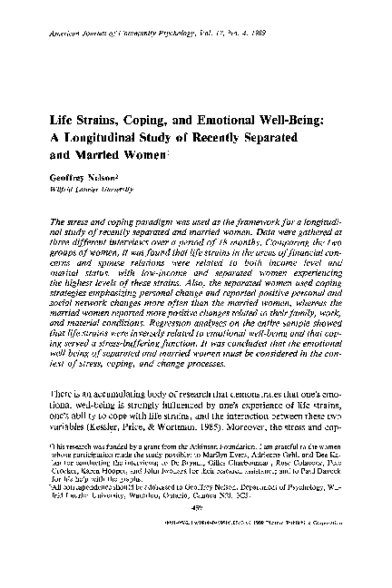 (PDF) Life strains, coping, and emotional well-being: A longitudinal ...