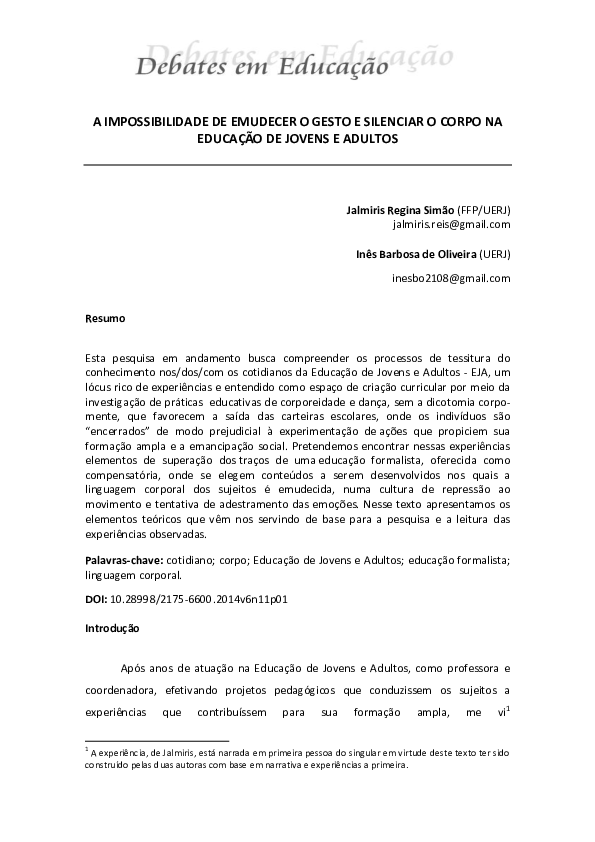 (PDF) A Impossibilidade De Emudecer O Gesto e Silenciar O Corpo Na ...