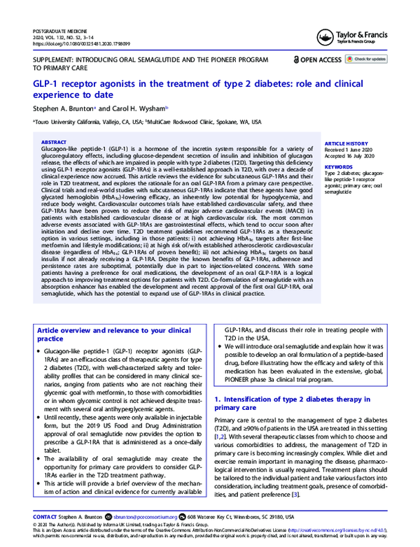 (PDF) GLP-1 receptor agonists in the treatment of type 2 diabetes: role ...