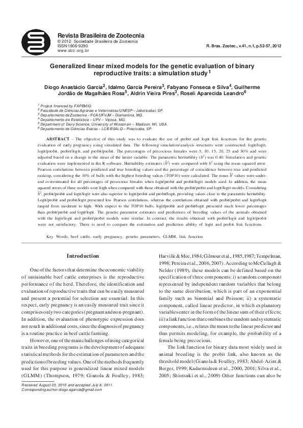 (PDF) Generalized linear mixed models for the genetic evaluation of ...