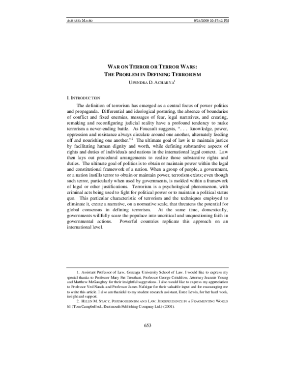 (PDF) War on Terror or Terror Wars: The Problem in Defining Terrorism