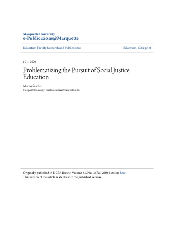 (PDF) Problematizing the Pursuit of Social Justice Education | Martin ...