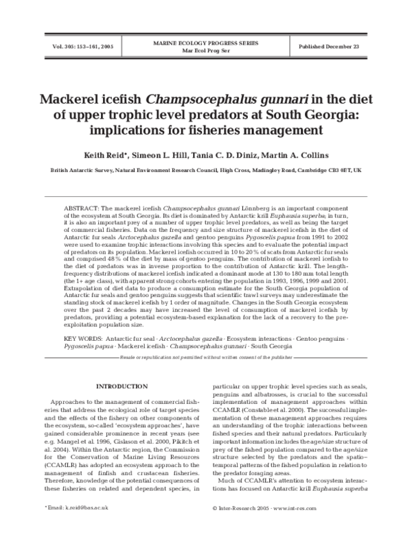 (PDF) Mackerel icefish Champsocephalus gunnari in the diet of upper