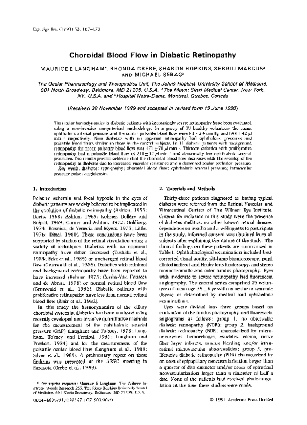 (PDF) Choroidal blood flow in diabetic retinopathy