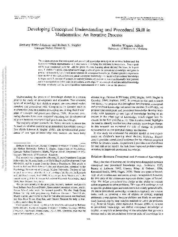 (PDF) Developing conceptual understanding and procedural skill in ...