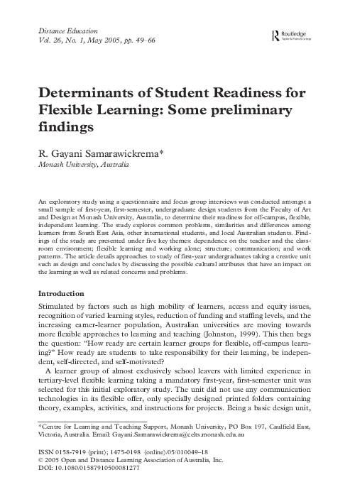 (PDF) Determinants of student readiness for flexible learning: Some ...