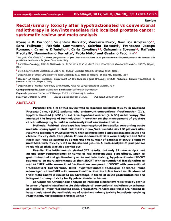 (PDF) Rectal/urinary toxicity after hypofractionated vs conventional ...