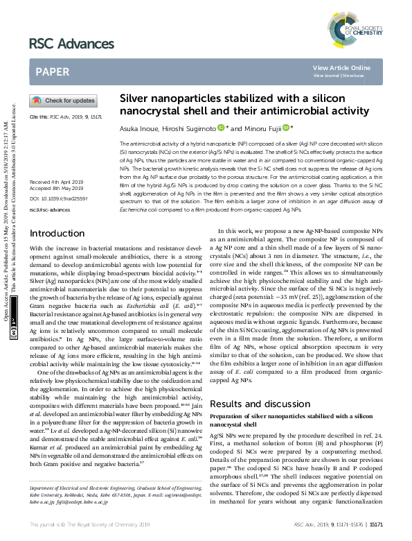 (PDF) Silver nanoparticles stabilized with a silicon nanocrystal shell ...
