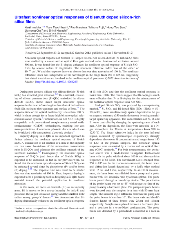 (PDF) Ultrafast nonlinear optical responses of bismuth doped silicon ...