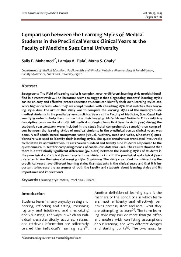 (PDF) Comparison between the Learning Styles of Medical Students in the ...