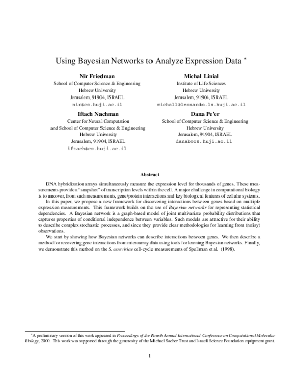 (PDF) Using Bayesian networks to analyze expression data