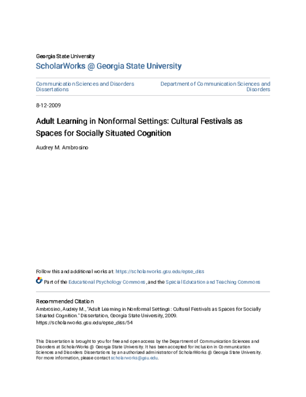 (PDF) Adult Learning in Nonformal Settings: Cultural Festivals as ...
