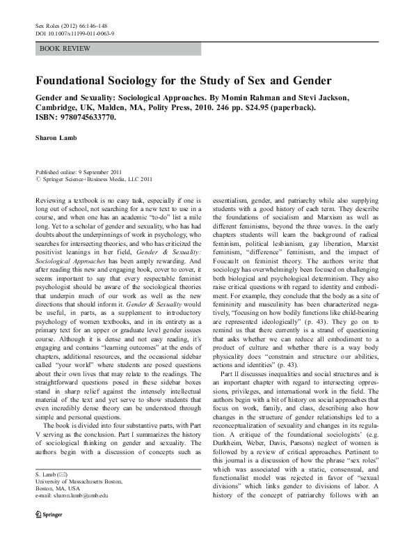 (PDF) Foundational Sociology for the Study of Sex and Gender