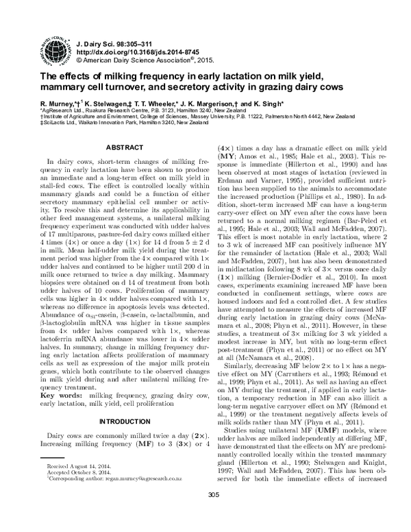 (PDF) The effects of milking frequency in early lactation on milk yield ...