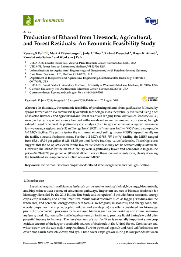 (PDF) Production of Ethanol from Livestock, Agricultural, and Forest ...