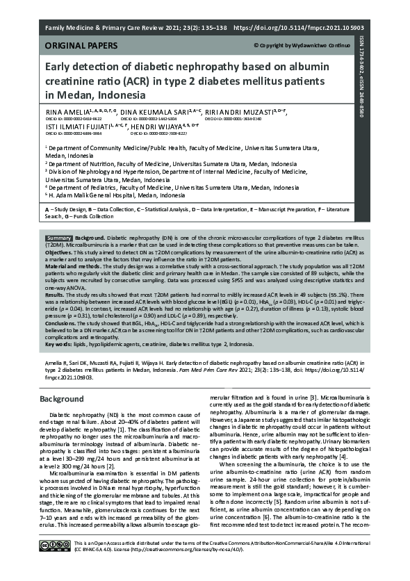 (PDF) Early detection of diabetic nephropathy based on albumin ...