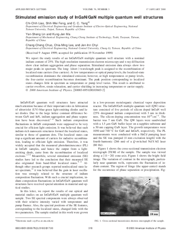 (PDF) Stimulated emission study of InGaN/GaN multiple quantum well ...