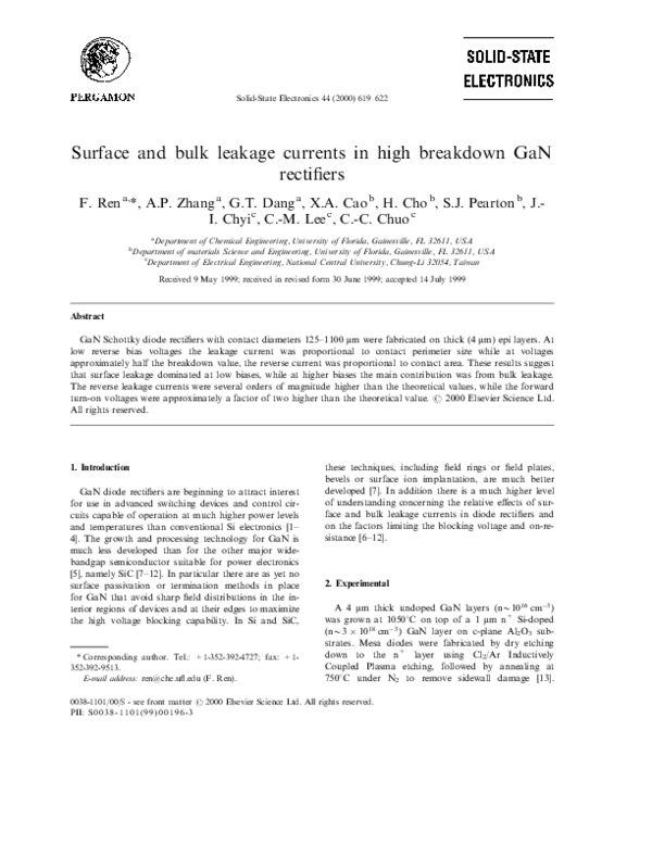 (PDF) Surface and bulk leakage currents in high breakdown GaN rectifiers
